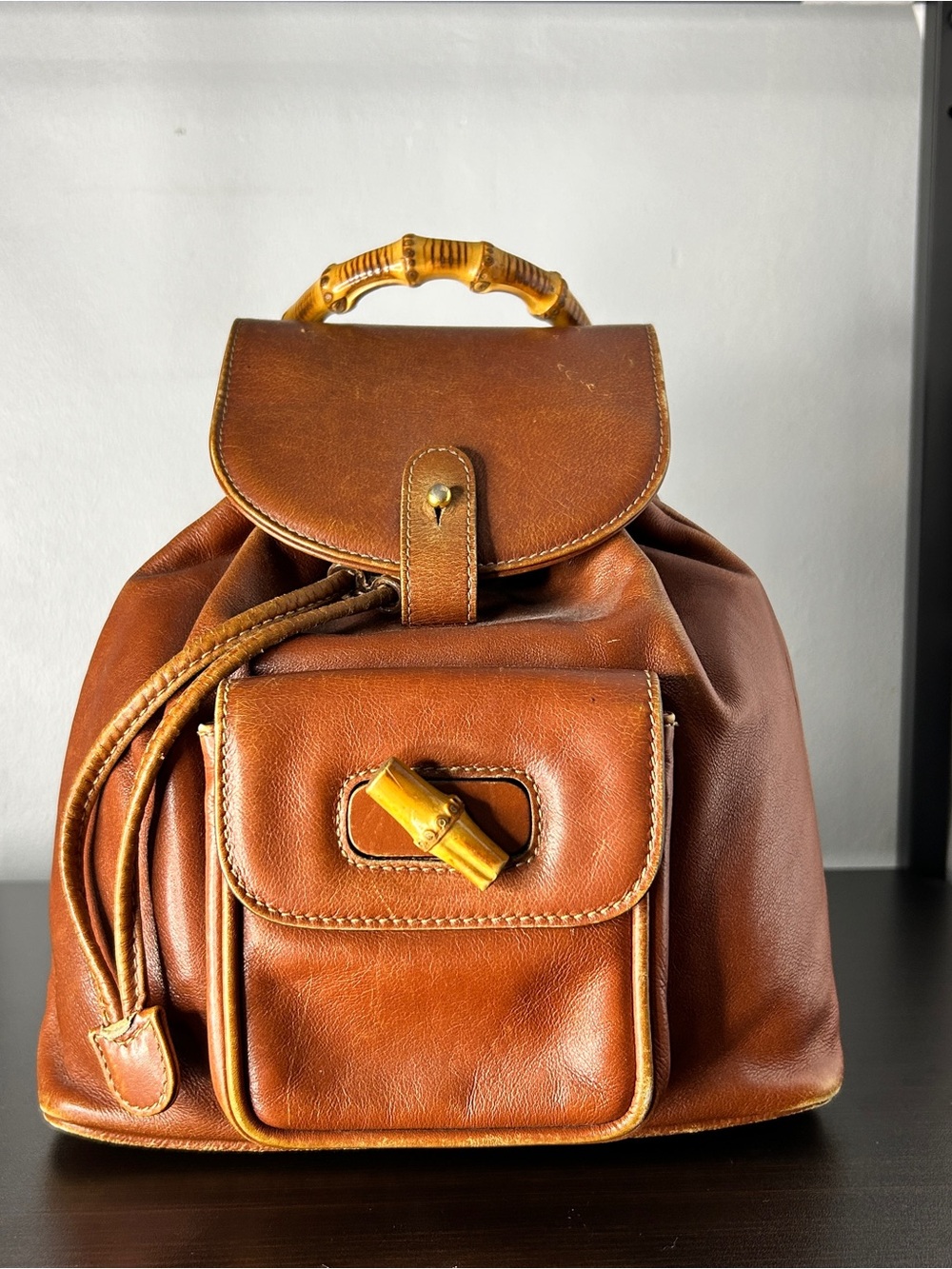 Vintage Gucci Bamboo Backpack Mini Brown Leather Italy Authentic Small Bag